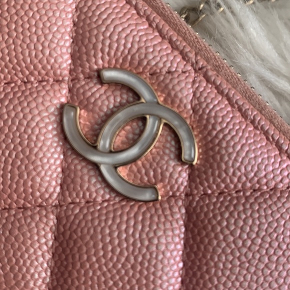 Chanel 19s iridescent o keyring holder  coin purse gold pink 2019 made in Italy - Picture 7 of 12